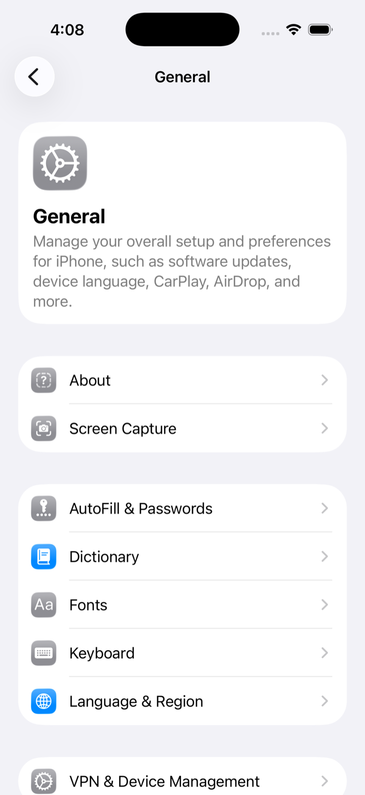 In Settings, tap General