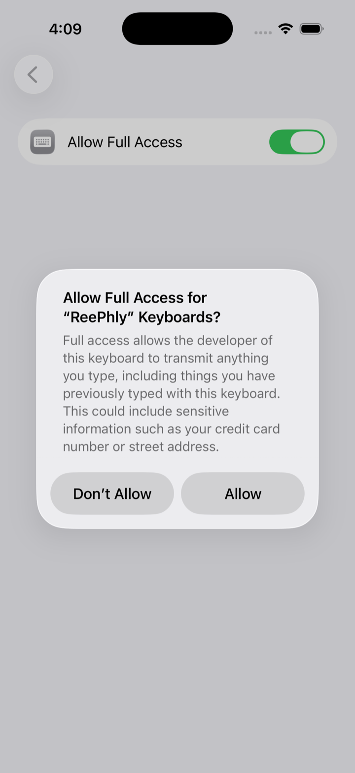 Turn on Allow Full Access, tap Allow