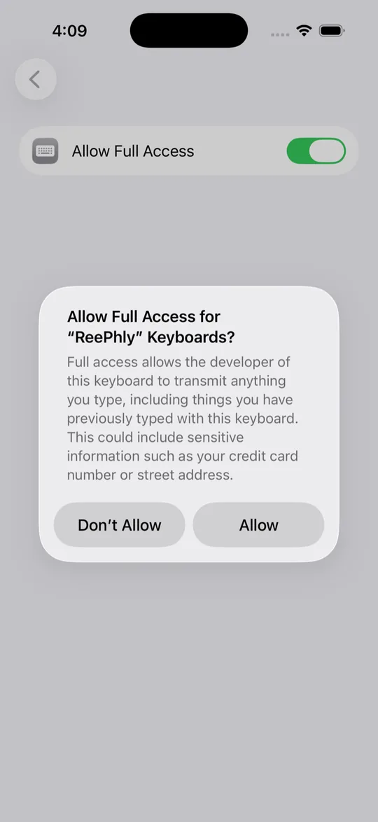 Turn on Allow Full Access, tap Allow